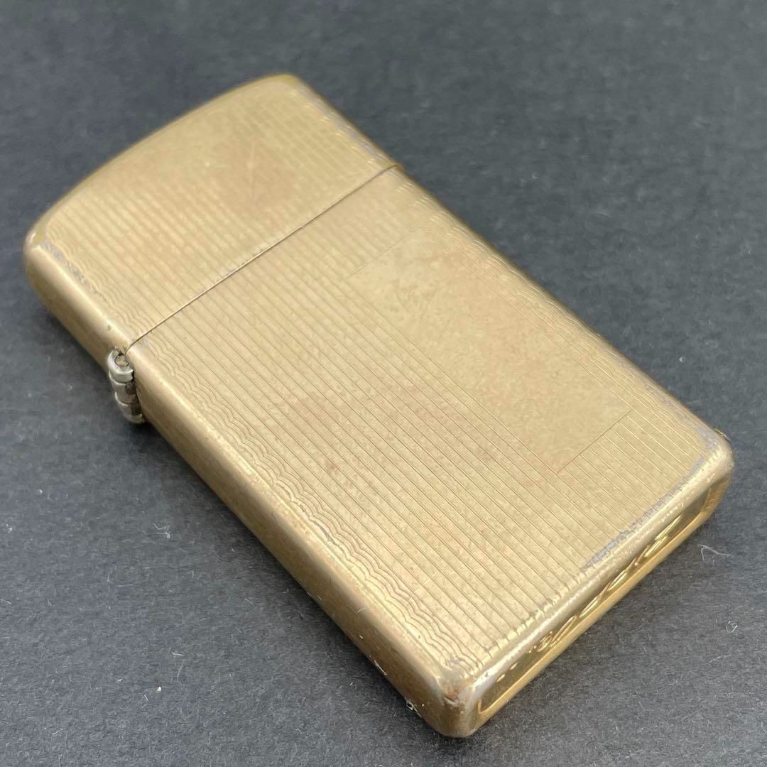 Zippo 10K金張り スリム エンジンターン 筆記体ロゴ 10KGF 金メッキ