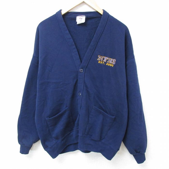 L/古着 ジャージーズ 長袖 スウェット カーディガン メンズ 00s NFTS クルーネック 紺 ネイビー 24oct03 中古 スエット トレーナー トップ