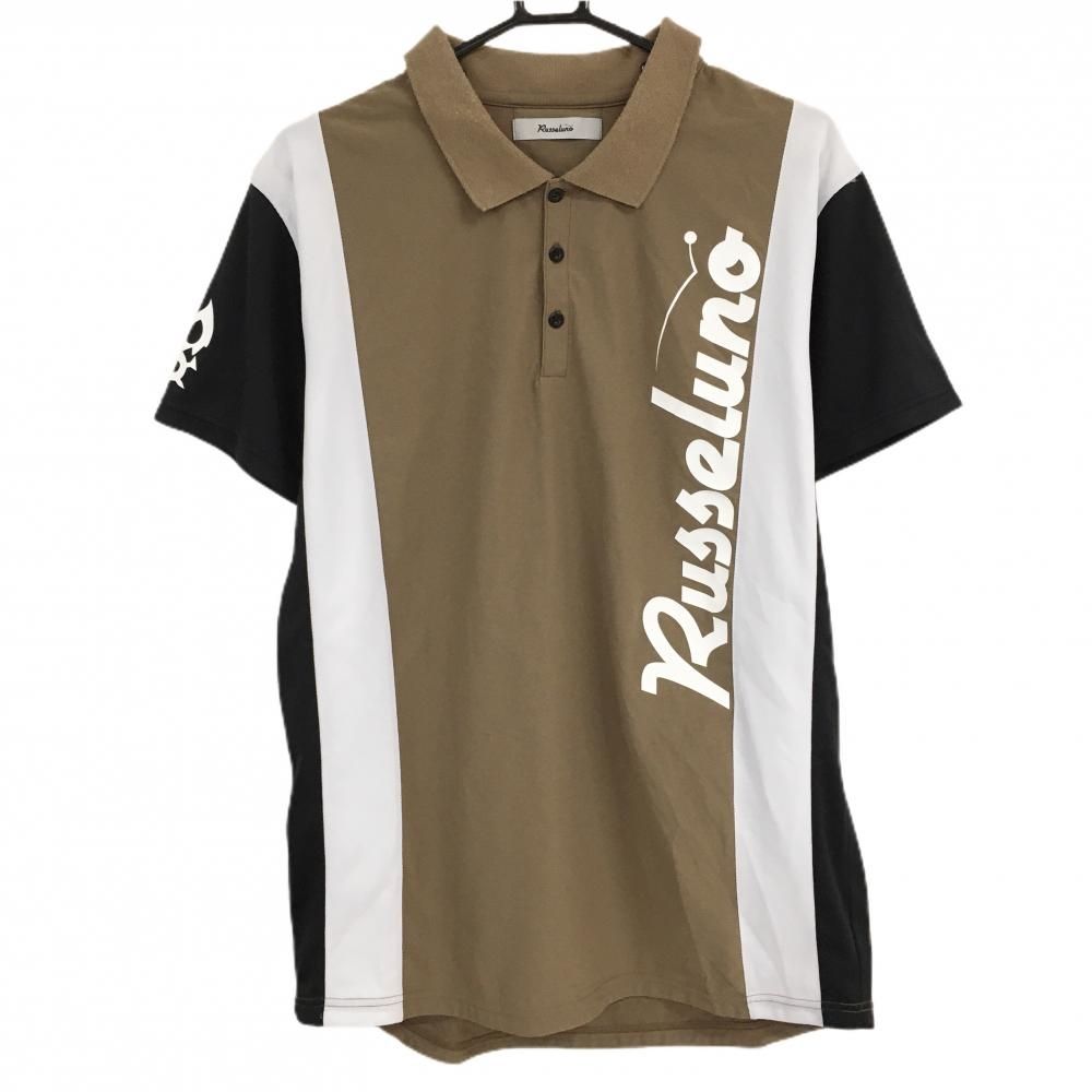 ラッセルノ 半袖ポロシャツ ブラウン×黒 袖ルチャマスク 切替 メンズ 6