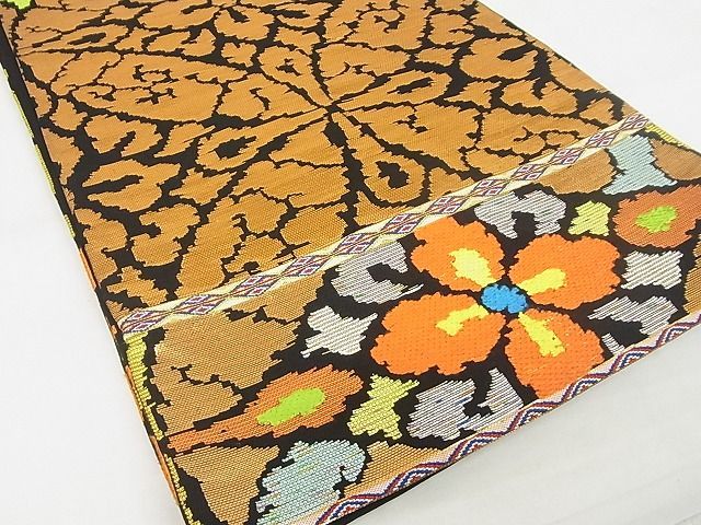 平和屋本店●最高級　龍村平蔵製　本袋帯　米市錦　黒地　金銀糸　正絹　逸品　KAAA10342kk4 平和屋本店□最高級 龍村平蔵製 本袋帯 追粉菊錦 黒地 金糸 金糸 逸品