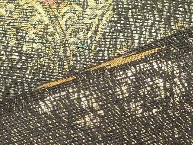 平和屋着物○両面 全通柄袋帯 草木染 格子柄 金糸 正絹 逸品 未