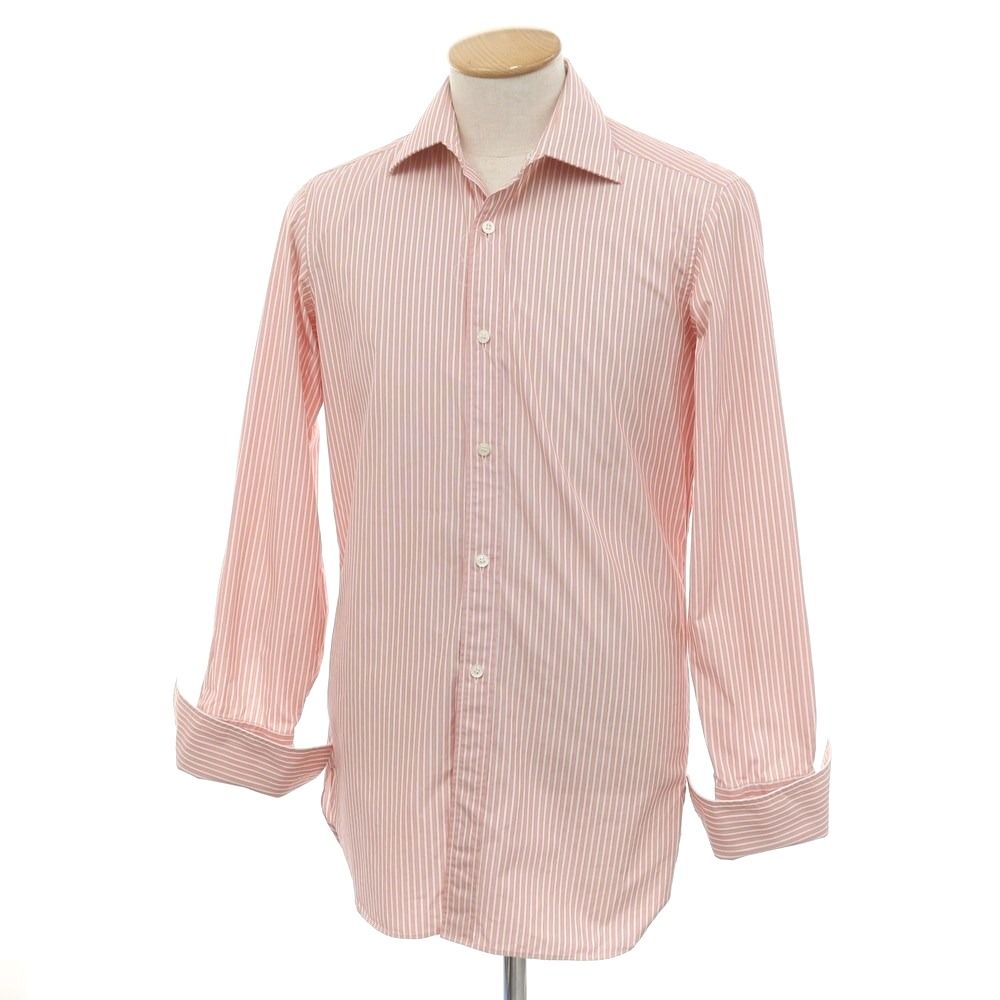 中古】シャルベ CHARVET コットン ストライプ ダブルカフス セミワイド