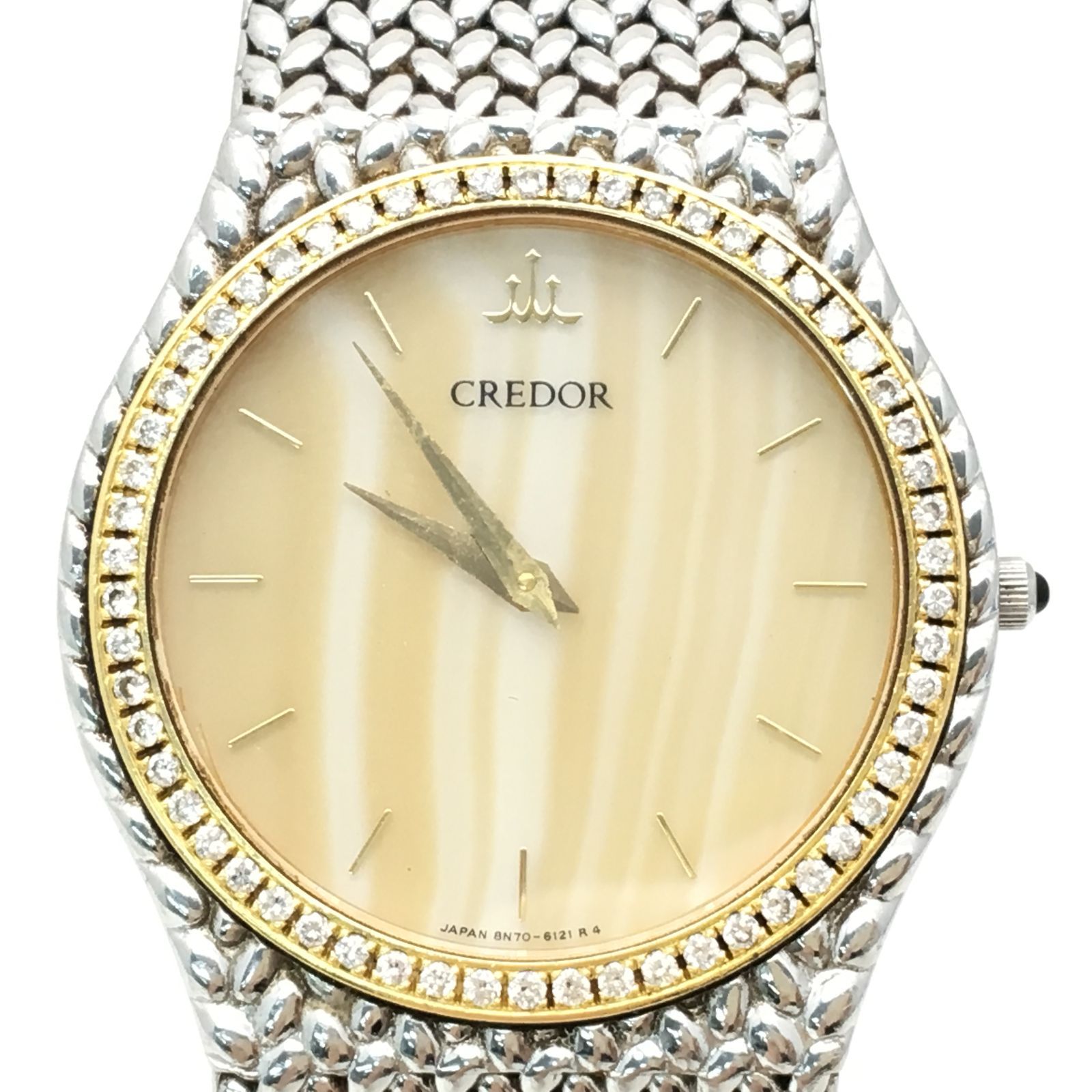 美品 SEIKO クレドール 18KT ダイヤベゼル メンズ 腕時計 稼働品 6-764