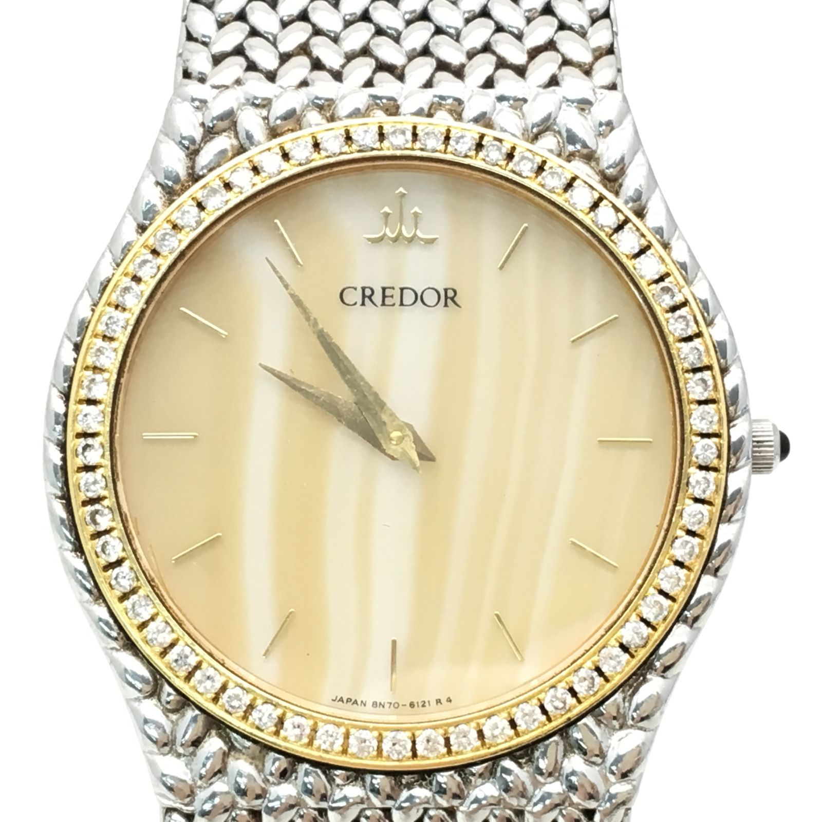 美品 SEIKO クレドール 18KT ダイヤベゼル メンズ 腕時計 稼働品 6-764 