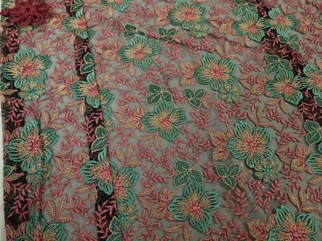 平和屋本店■極上　道中着　ロング丈　スリーシーズン　春夏秋　塵除け　縫取り　刺繍　紗　草花文　逸品　DZAA4643kh5 平和屋本店▽極上 道中着 ロング丈 スリーシーズン 春夏秋 塵除け 縫