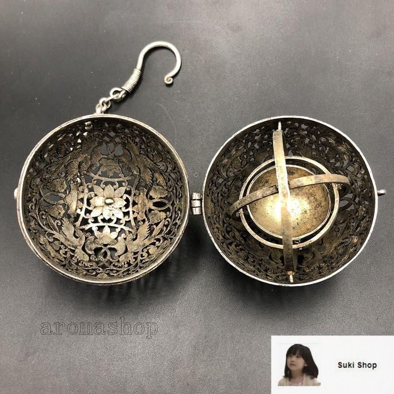 銅 細工 茶道具 香道具 香薫球 倒流香弔炉 花鳥紋香球 工芸品