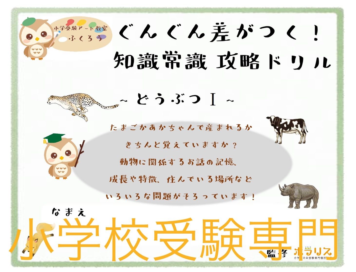 小学校受験専門☆ 知識常識攻略ドリル【どうぶつI】 - 小学受験 個別