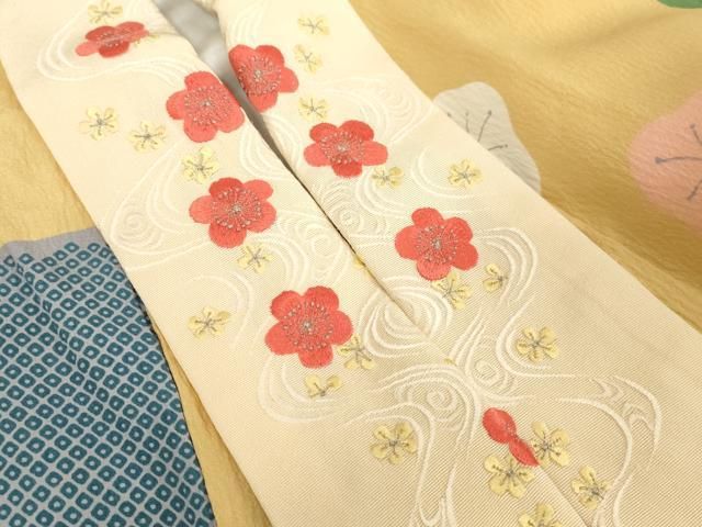 平和屋着物○振袖用長襦袢 袷 舞梅文 半衿刺繍 正絹 逸品 DAAV8596tw  