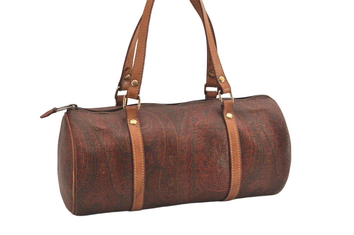 エトロ ハンドバッグ ボストンバッグ レザー ペイズリー柄 白 黒