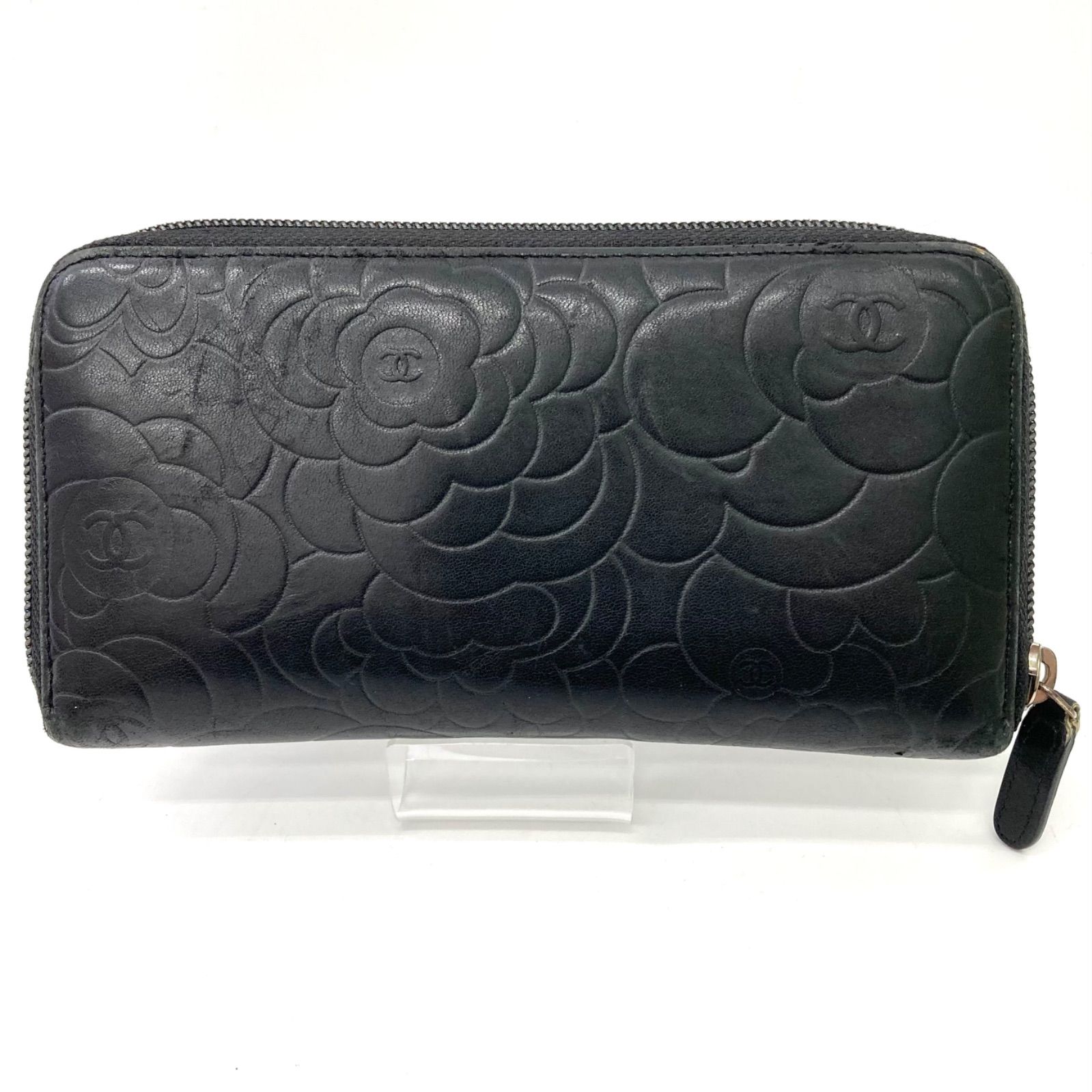 CHANEL】シャネル ラムスキン カメリア ラウンドファスナー 長財布  