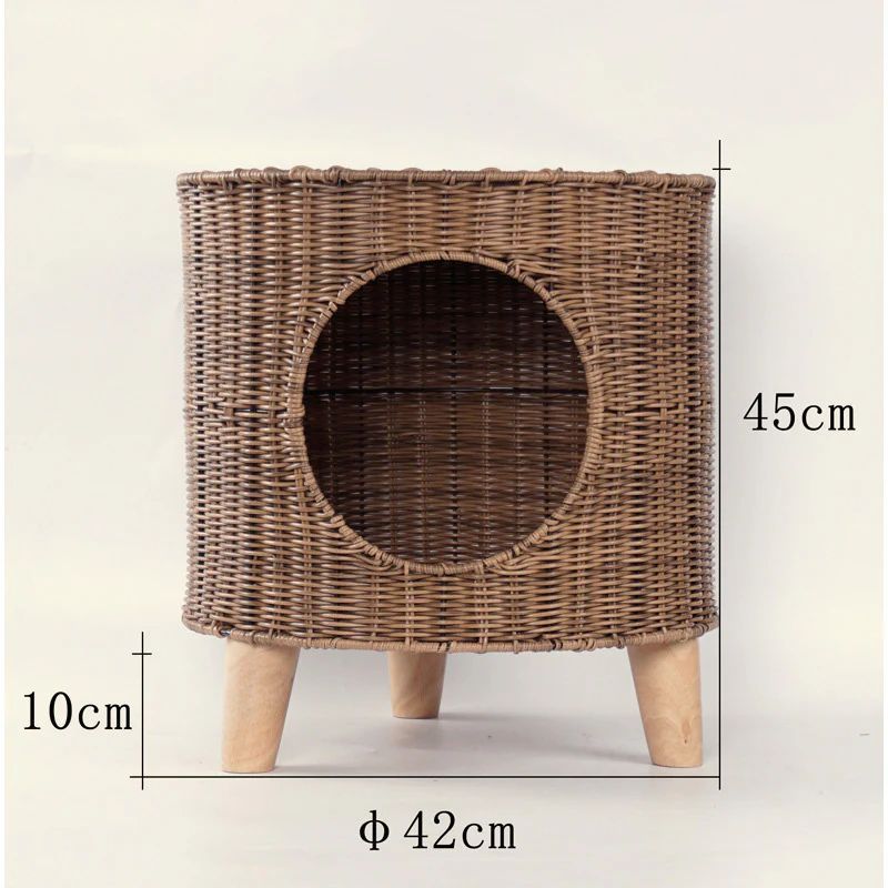  ラタン調猫ベッド 猫ハウス 円筒型 おしゃれ ペットベッド 三脚デザイン 通気性 夏用クール 猫用家具 コットンパッド付 ca 610 キャットハウス ベッド クッション ハウス