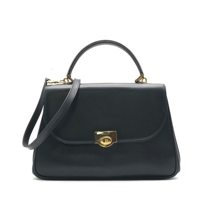 良品 BALLY バリー 2WAY ハンド ショルダー バッグ レザー ネイビー 斜め掛け レディース k5187