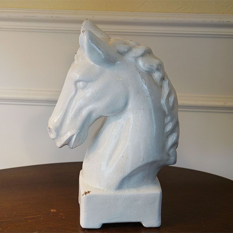 馬 ホースヘッド 置物 購入 陶器製 アンティークホワイト仕上げ