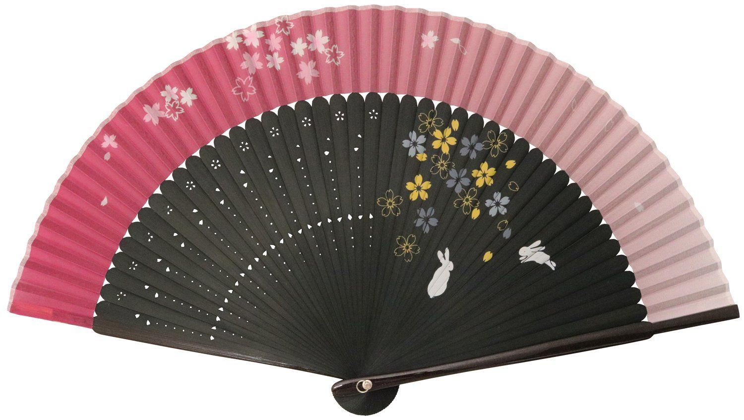 人気商品】ピンクブラック うさぎと桜 161302 扇子 旭王 まつみ