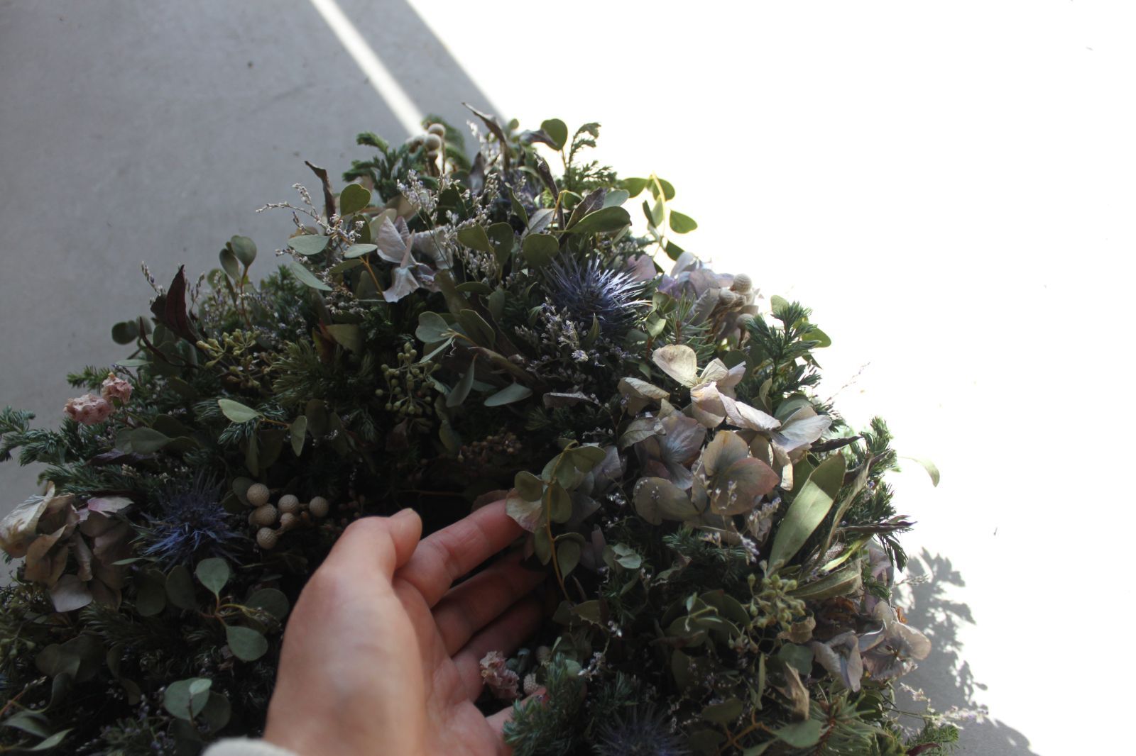 80cm|特大ダイヤ型アンティーク紫陽花の生花リース|ドライフラワー|壁掛け|ディスプレイ
