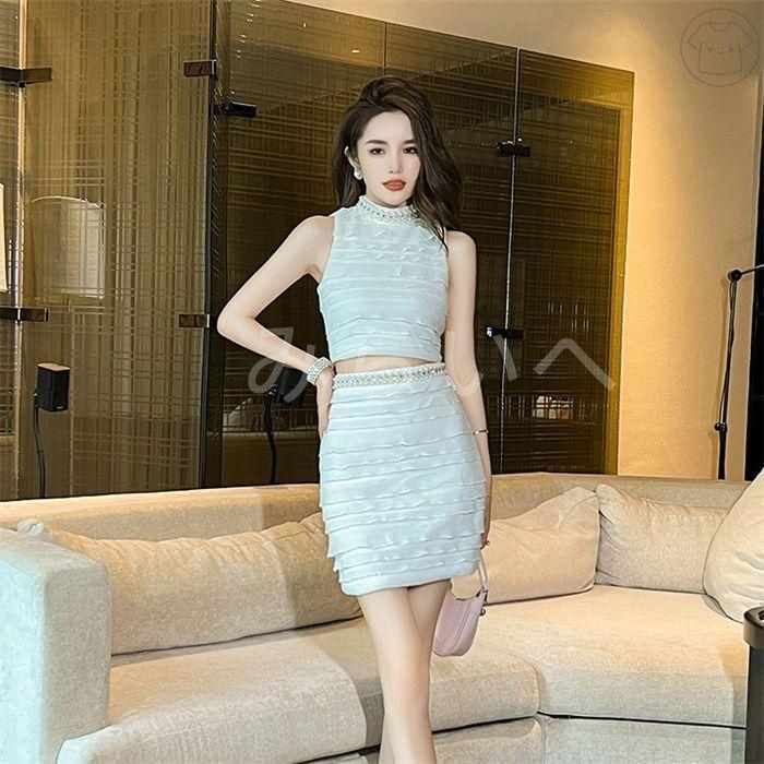 セットアップ レディース キレイめ ワンピース 秋 タイト フォーマル ノースリーブ ミニ丈 インポート 結婚式 二次会 お呼ばれ パーティ ド