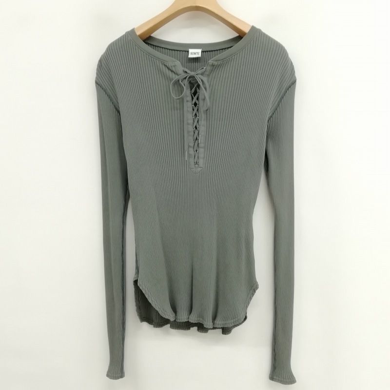 バウト BOWTE HIGHTWIST COTTON RIB LACE UP LONG SLEEVE トップス ニット カットソー 長袖 白 ホワイト /AT ■OS ■SH レディース BOWTE バウト HIGHTWIST COTTON RIB LACE UP LONG SLEEVE
