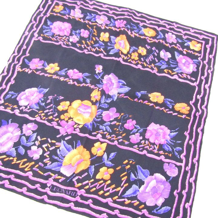 レオナール スカーフ 花柄 シルク ブランド レディース パープル