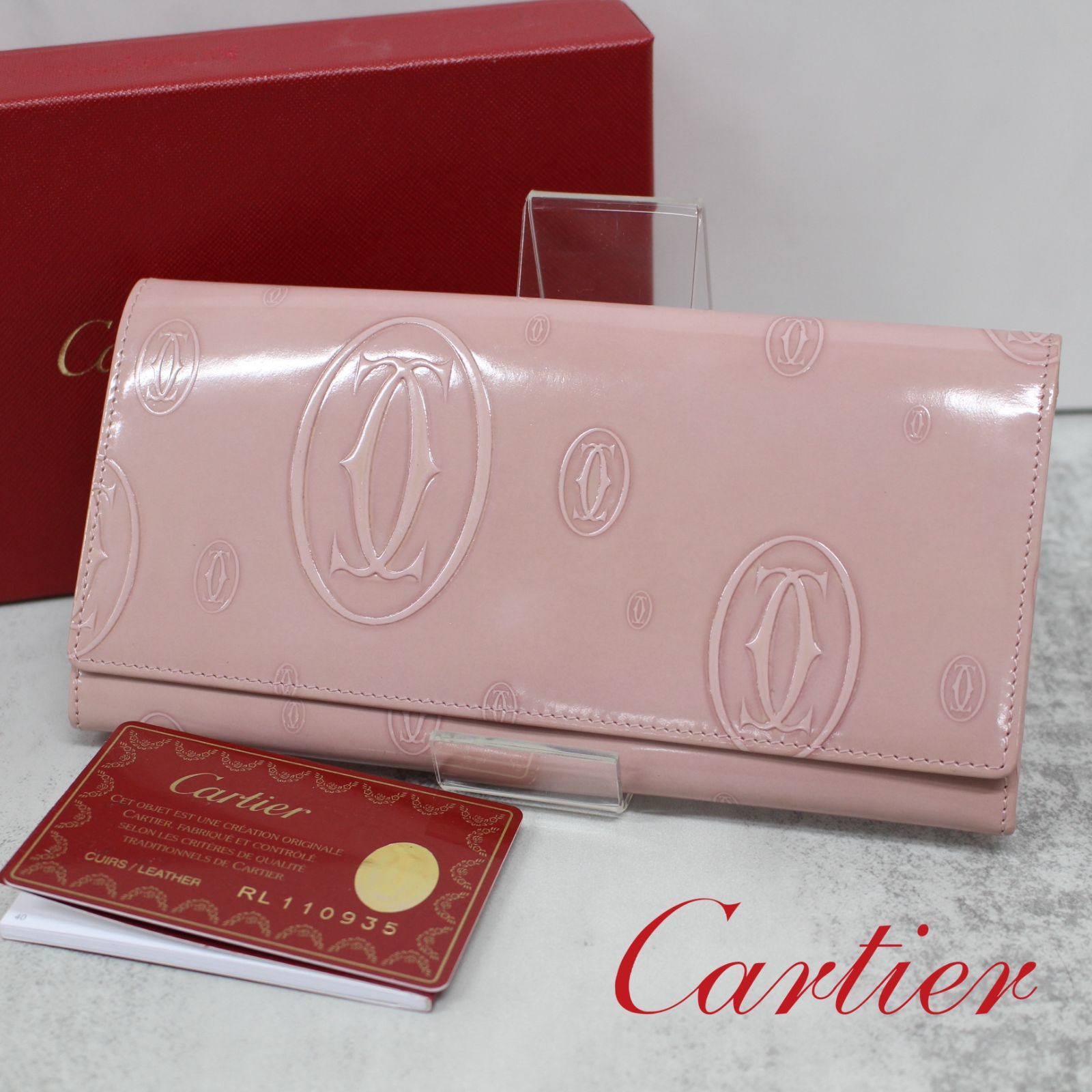 S025)Cartier 長財布 ハッピーバースデー ピンク エナメル 箱付き