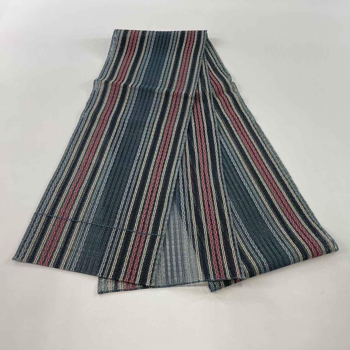 名古屋帯 美品 秀品 夏帯 八寸名古屋帯 羅 トンネル仕立て 縞 青