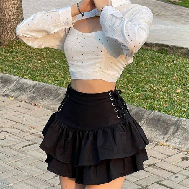 ミニスカート 夏 ギャル セクシー バンディング プリーツスカート (T)