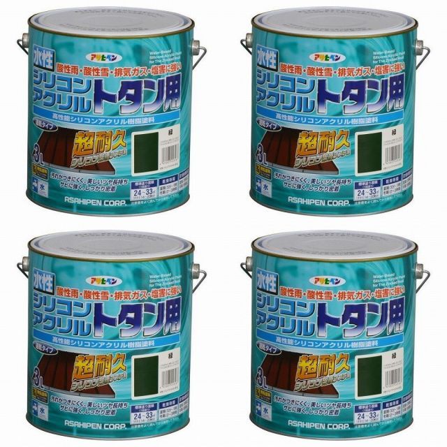 アサヒペン 水性シリコンアクリルトタン用 ３Ｌ 緑 4缶セット
