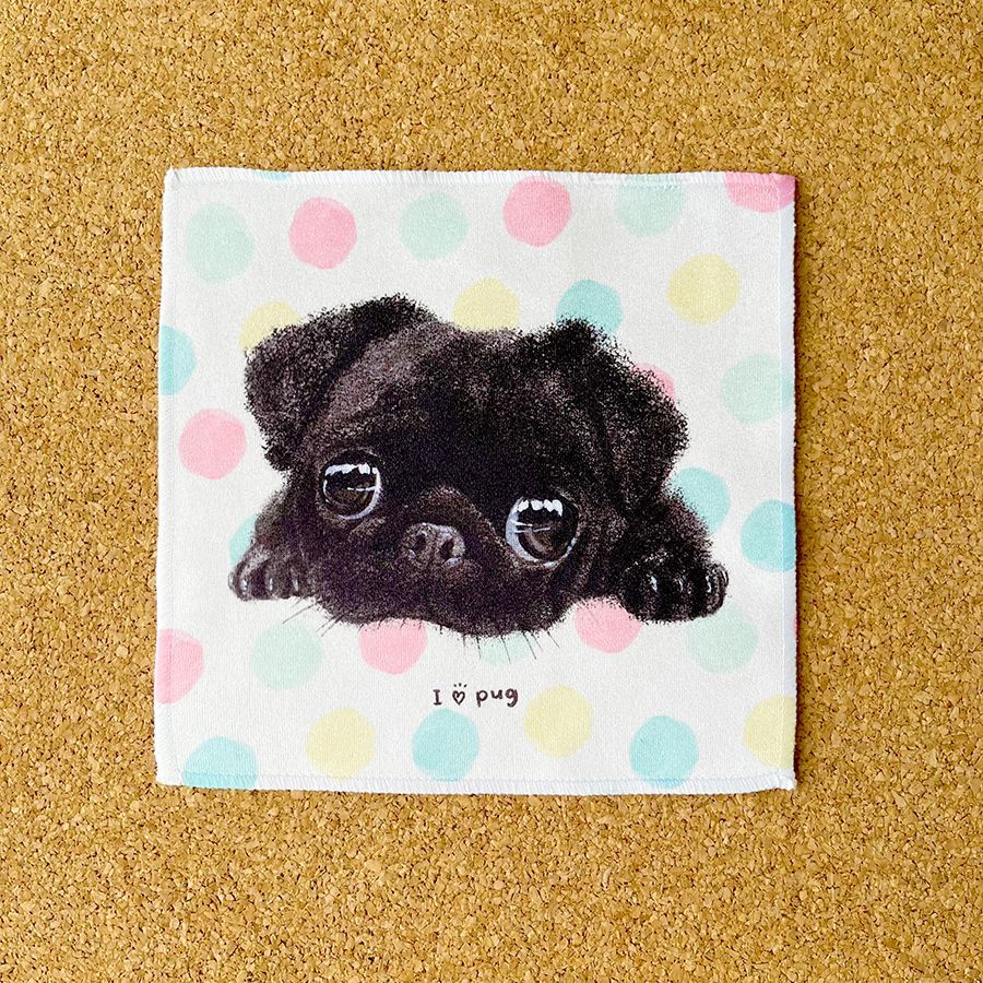 黒パグ】ハンカチタオル🌟ラッピング対応🌟プレゼントにも♪ - メルカリ