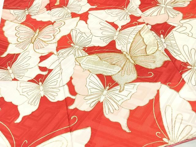 振袖フルセット豪華振袖　駒刺繍　舞蝶花丸文　金彩　正絹 平和屋着物□豪華振袖 駒刺繍 舞蝶文 金彩 正絹 逸品 CAAU6606xe