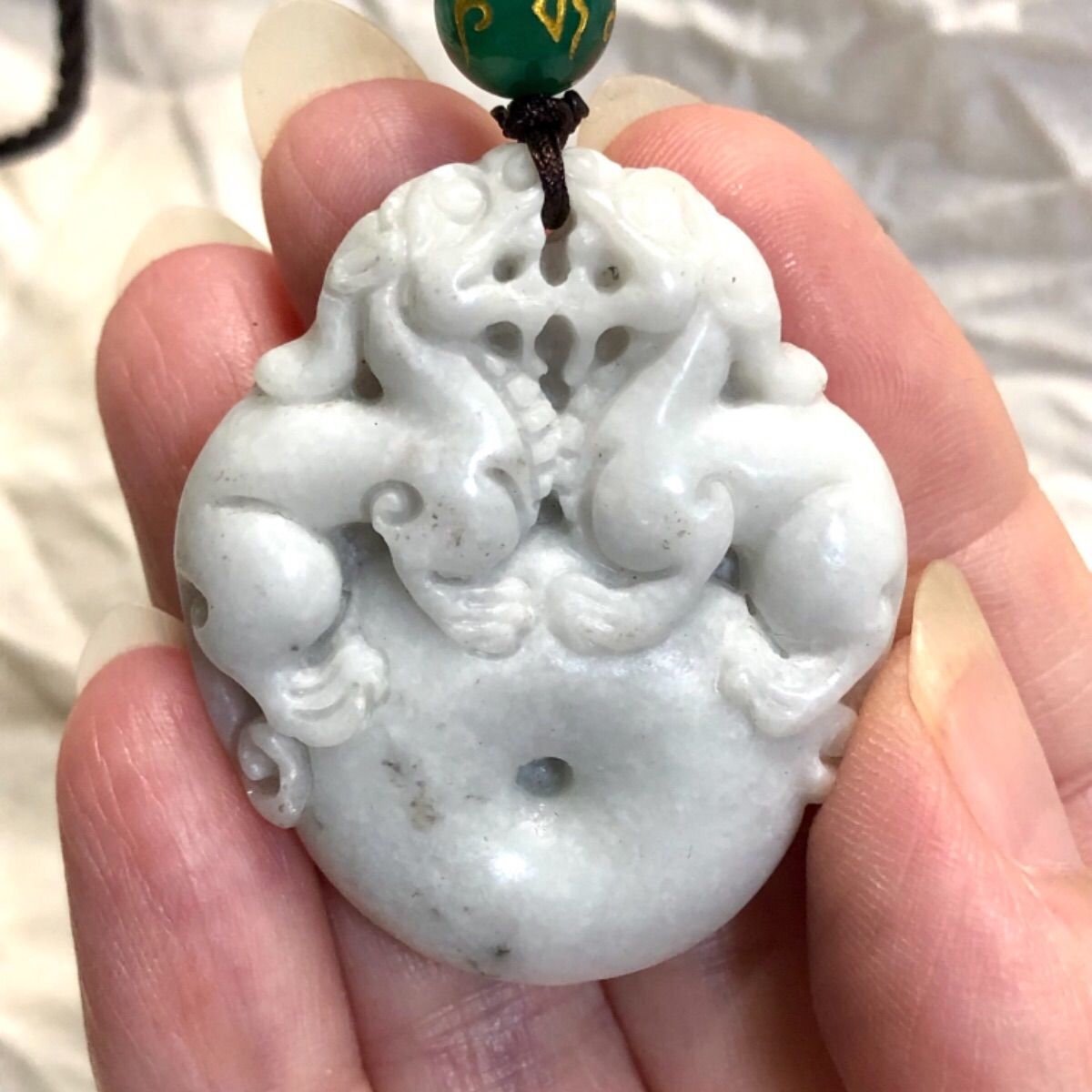 新品 天然石 和田翡翠 貔貅 双貔貅 ヒキュウ ペンダント 財運 金運 