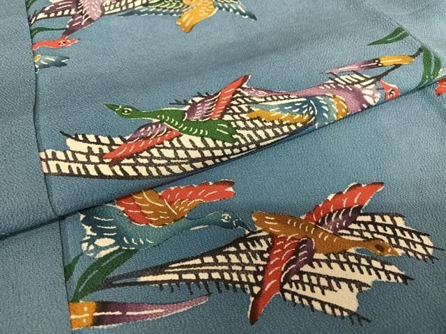 平和屋着物○琉球紅型 小紋 古典 舞鳥文 浜ちりめん 反端付き