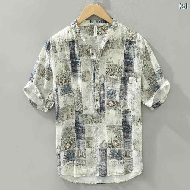 種類57 - L F 2525 ホワイト メンズ ファッション 服 男性用 オシャレ シンプル 大人 かっこいい 大きいサイズ ストリート 紳士服 夏 プリント リネンシャツ 半袖 カジュアル 通気性 コットンリネン 生地 シャツ