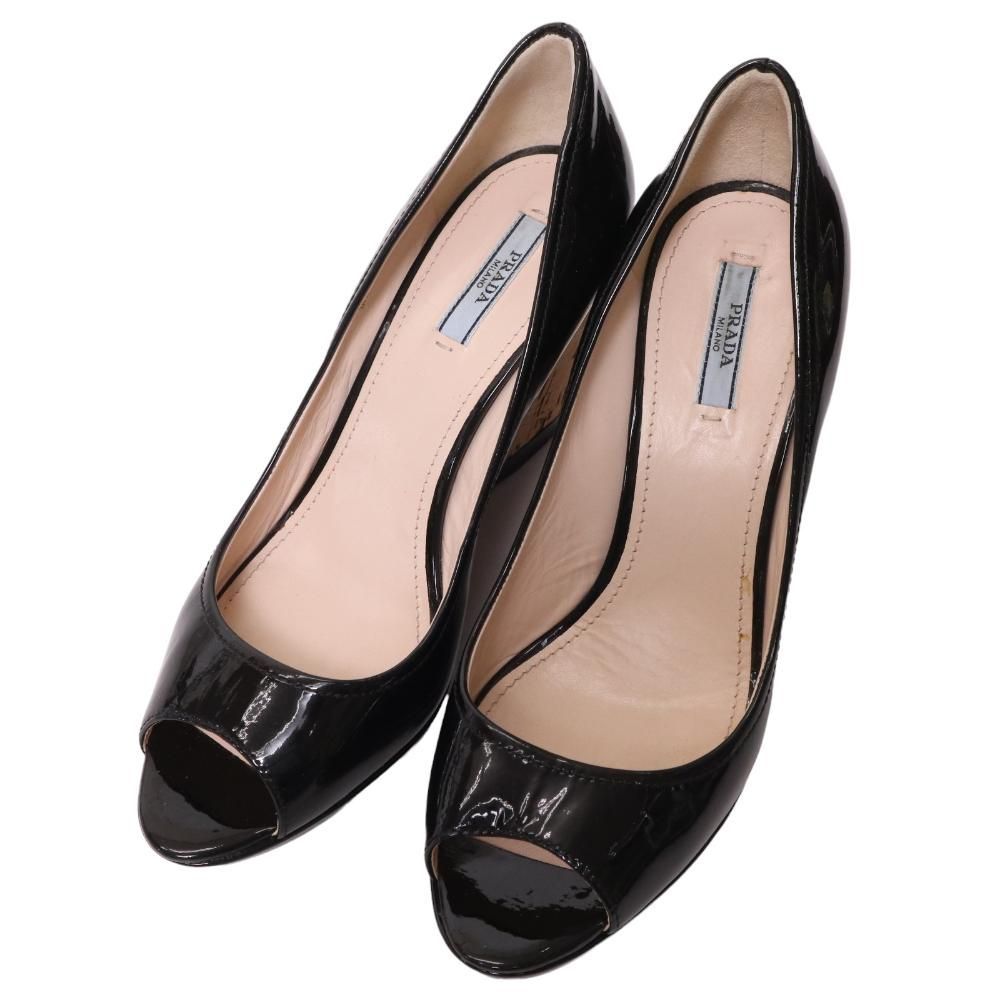 プラダ PRADA エナメル パテント オープントゥ パンプス