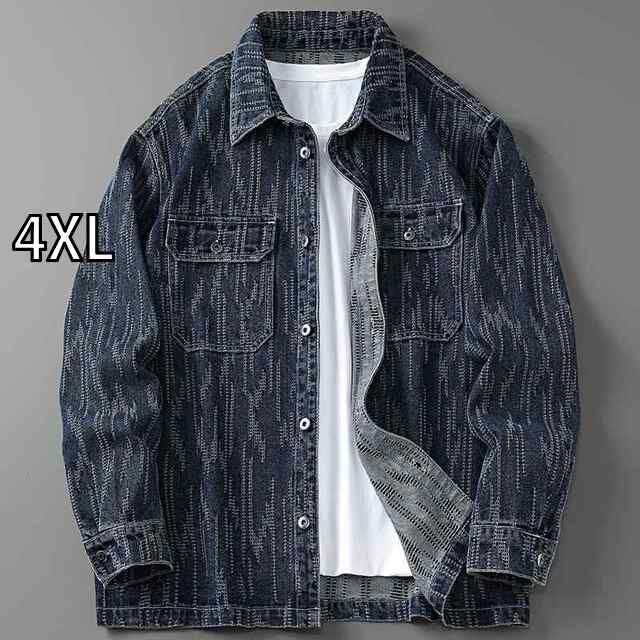 4XL 秋冬 コーデ メンズ 服 シンプル ファッション オシャレ 大人 かっこいい 大きいサイズ ストリート 紳士服 アメリカン ファッション ジャガード デニム シャツ ハイエンド レトロ 長袖 シャツ ジャケット