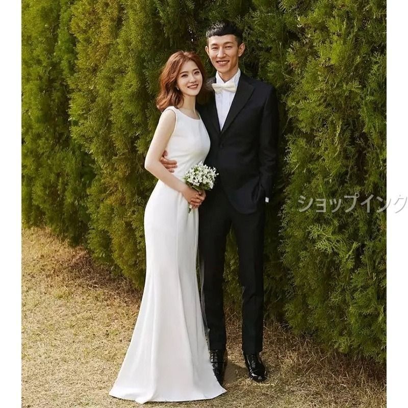 ウエディングドレス マーメイド ホワイト 可愛い 結婚式 前撮り ノースリーブ 新品 ウエディングドレス マーメイド ホワイト 無地 シンプル