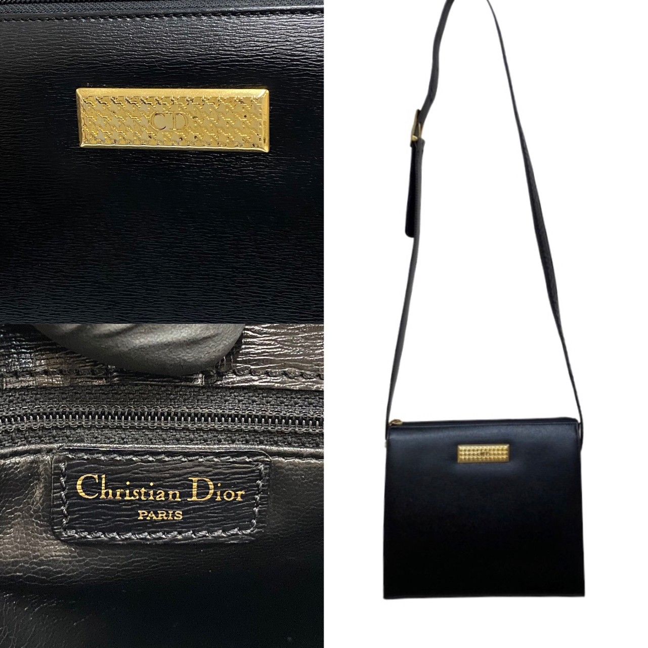 極 美品 希少品 Christian Dior ディオール CD ロゴ 金具 レザー 本革 ショルダーバッグ ポシェット サコッシュ ブラック 黒 24585