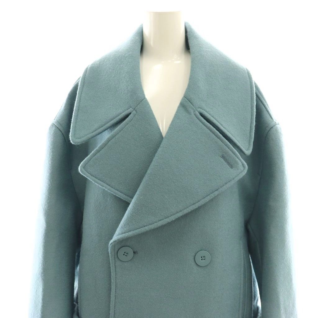 ザラ ZARA ウールブレンドダブルコート チェスター ロング L 青