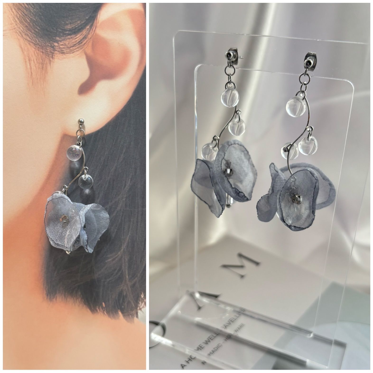 251 シルバー ストーン クロス ピアス イヤリング ハンドメイド