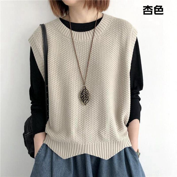 ニットベスト ノースリーブ ベスト リブ編み ケーブル編み