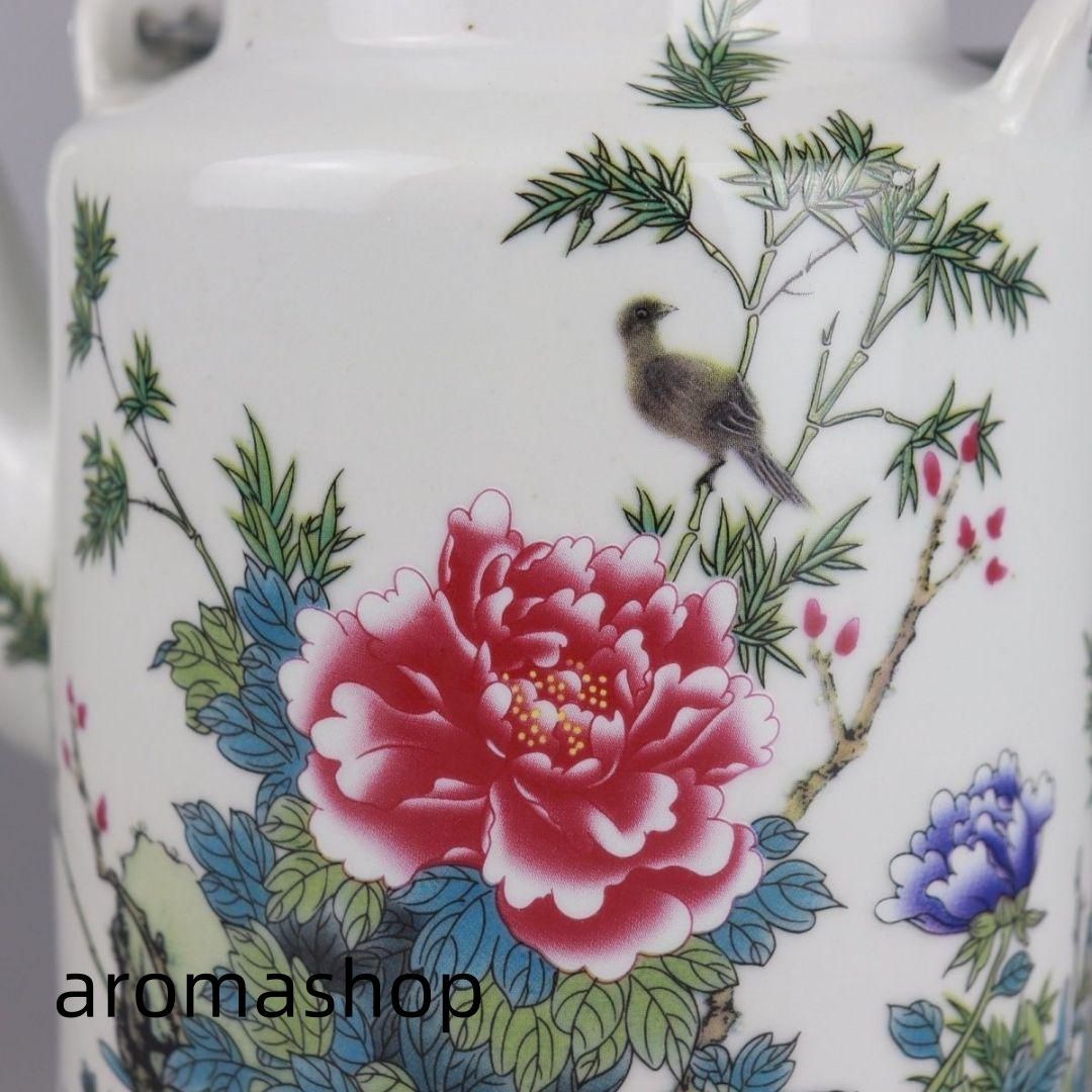景徳鎮 陶磁器 パステル牡丹竹茶壺 提梁壺 茶道具 装飾品 工芸品