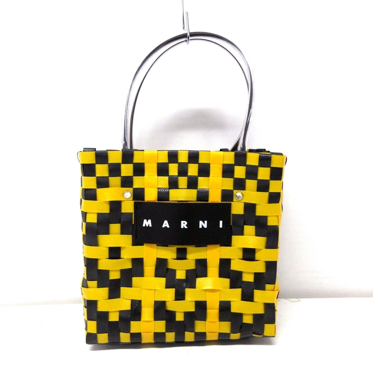 MARNI(マルニ) トートバッグ - ダークイエロー×黒×クリア かごバッグ/編み込み ポリプロピレン×ビニール×レザー - メルカリ