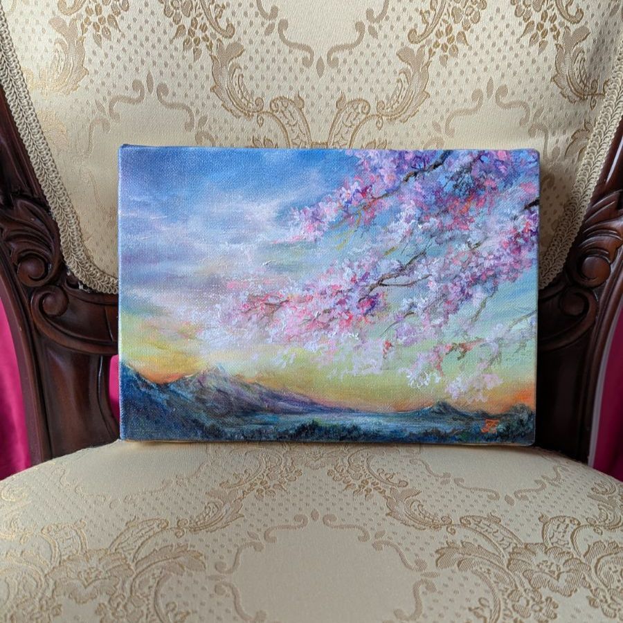 「光を纏う河津桜」SMキャンバス　風景画　画家painterTMK本人出品真筆 光を纏う河津桜」SMキャンバス 風景画 画家painterTMK本人出品