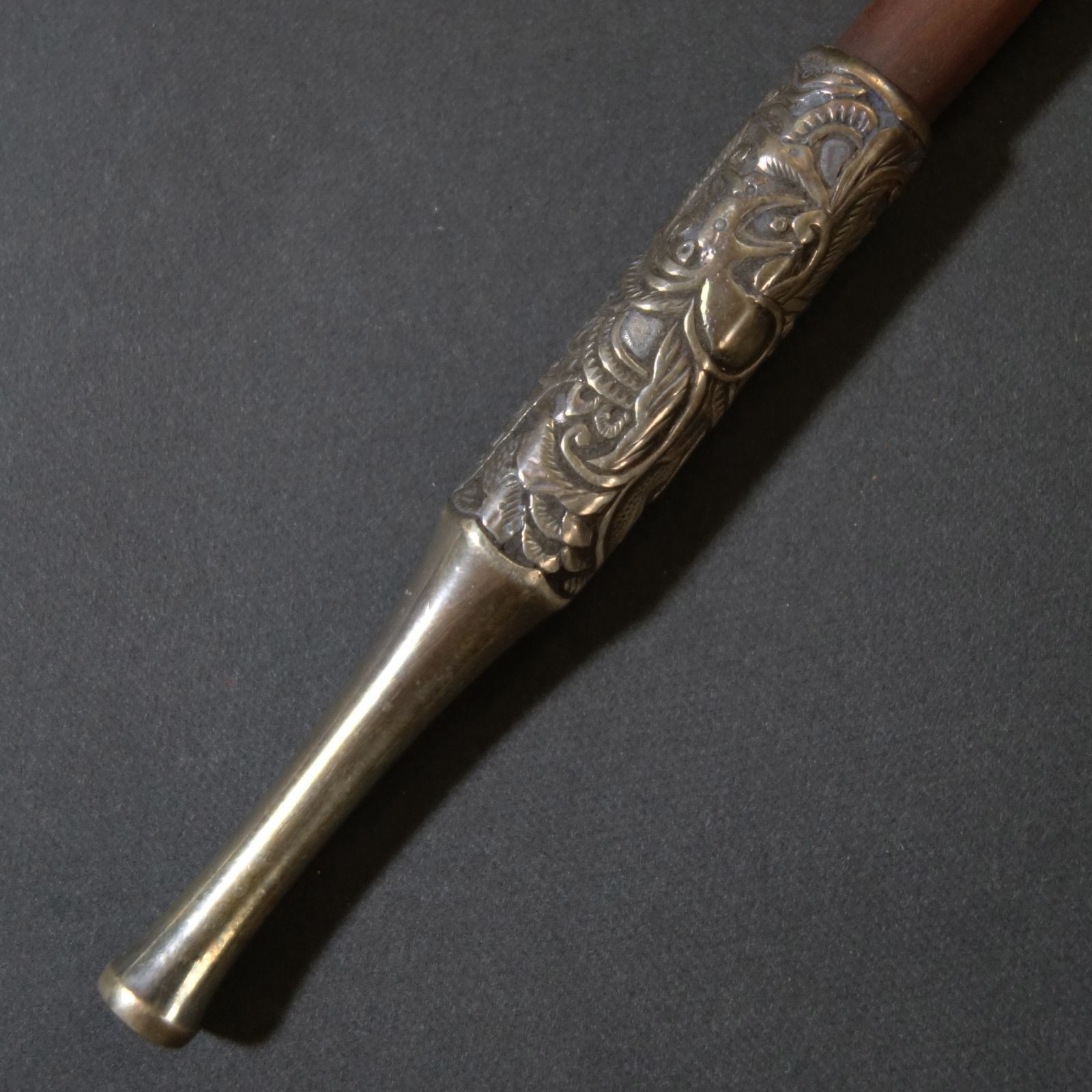 煙管 【 鳳凰花文様 彫刻 煙管 】 喫煙具 骨董 古美術 Ea25050904