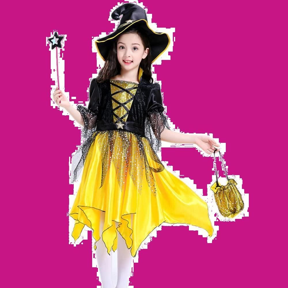 【特価商品】[UPENC] ハロウィン 仮装 子供 魔女 悪魔 デビル 可愛い 人気 ワンピース 90-140cm コスプレ キッズ 女の子 半袖 パーティー イベント 演出服 帽子 レギンス付き タトゥーシール付き 6
