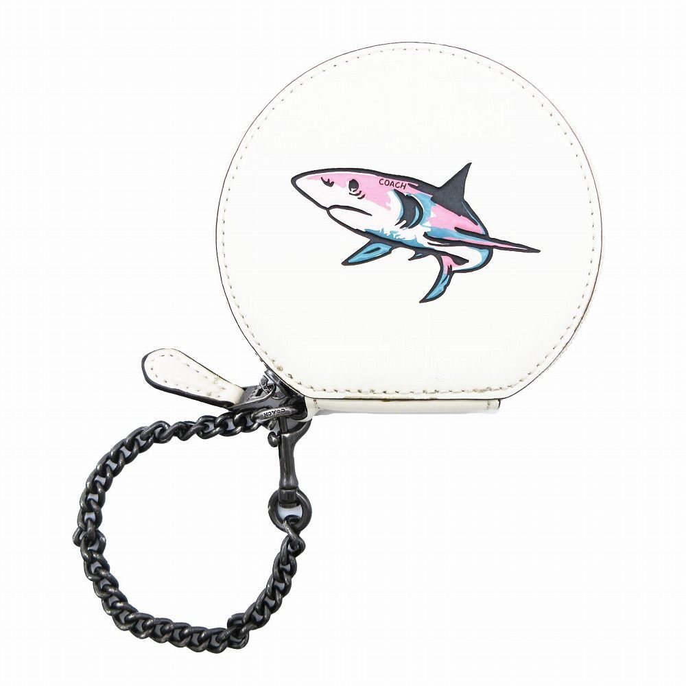 新規購入 COACH コーチ レザーコインケース ポーチ サメ 鮫 ホワイト 小物