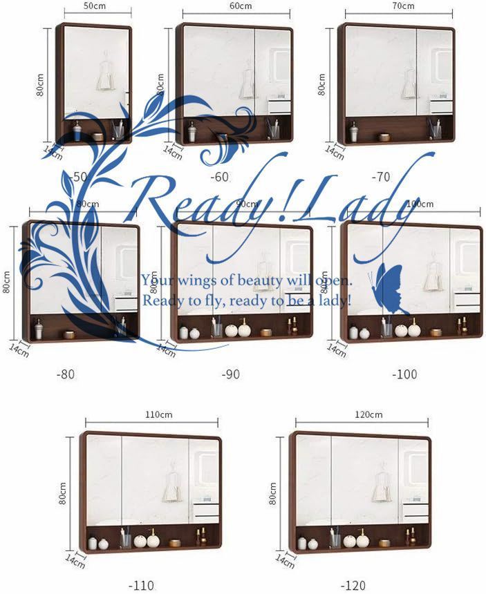 オーク材のバスルームミラーキャビネット 棚トイレ洗面化粧台収納キャビネット付きダブルドア壁掛け浴室の