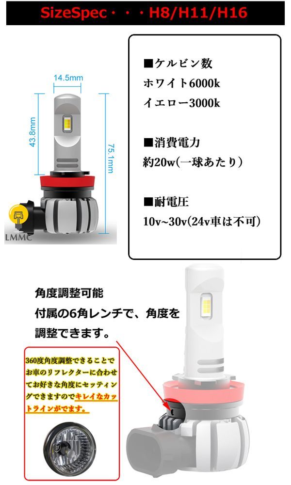 パジェロミニ H20.9-H26.6 H5#A フォグランプ 2色切り替え式 LED H8 H11 H16