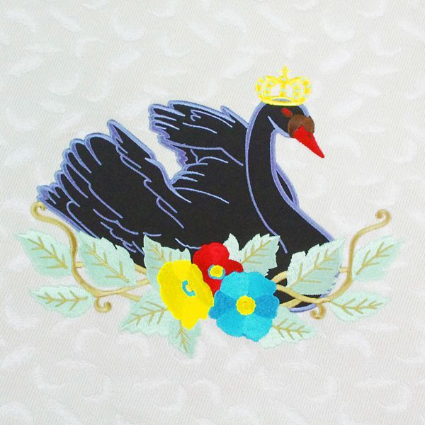京袋帯 お太鼓 一重太鼓 ブラックスワン 黒鳥 刺繍 バレリーナ リバーシブル ポリエステル 仕立て上がり 粋 シック レトロ レディース 帯 着物 kyo-r5-sei1