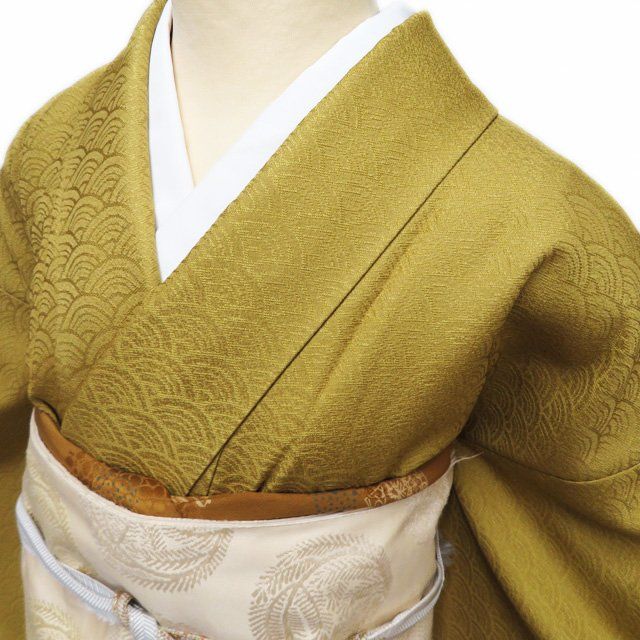 付下げ 付け下げ 訪問着 着物 中古 正絹 袷 青海波 箔糸 A1204
