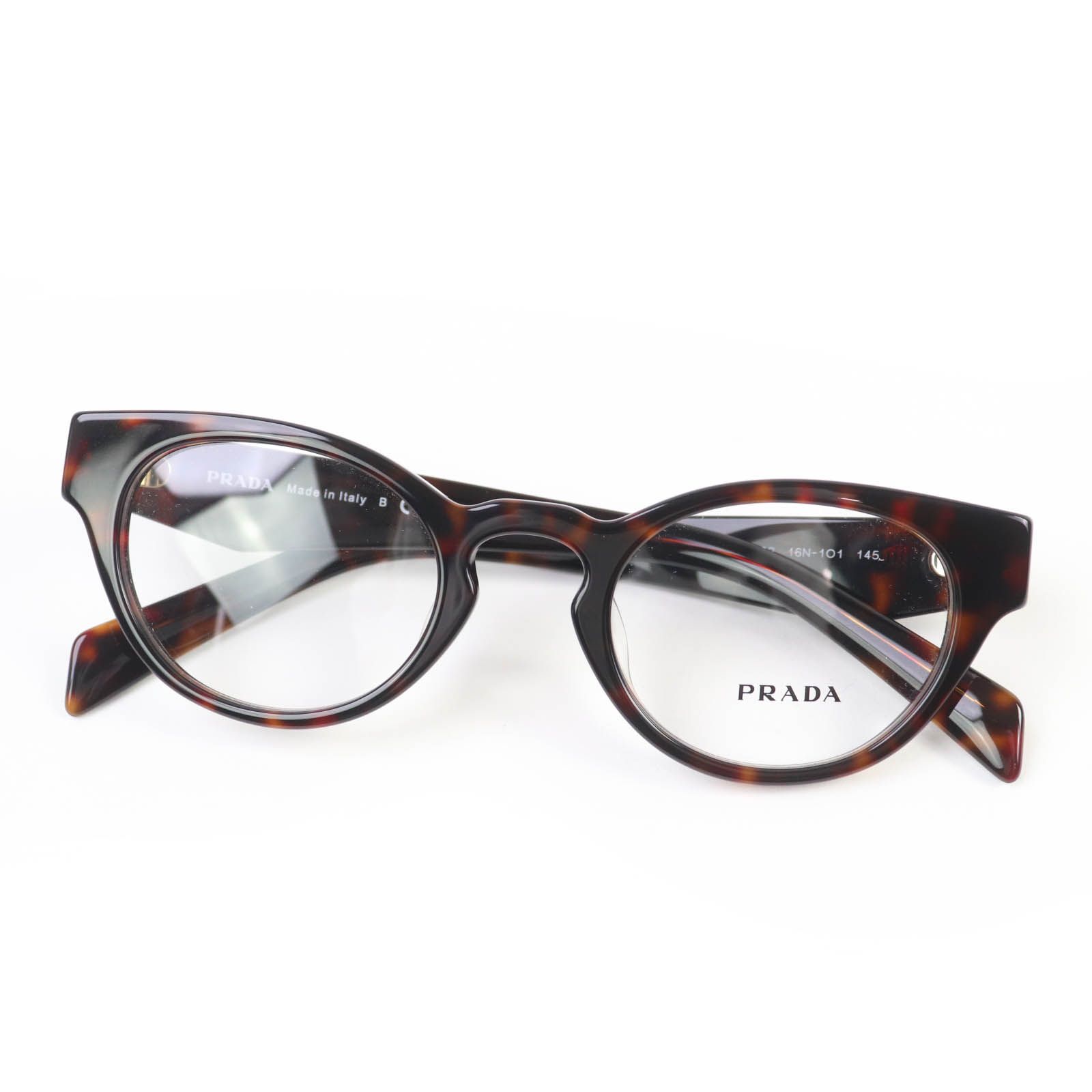 PRADA プラダ VPRA11-D ロゴ入り メガネ 眼鏡 アイウェア ブラウン マーブル 49□22 デモレンズ ケース付き イタリア製 レディース