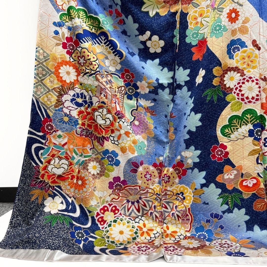 京友禅 銀通し 金駒刺繍 2点セット 振袖 袋帯 花柄 トールサイズ